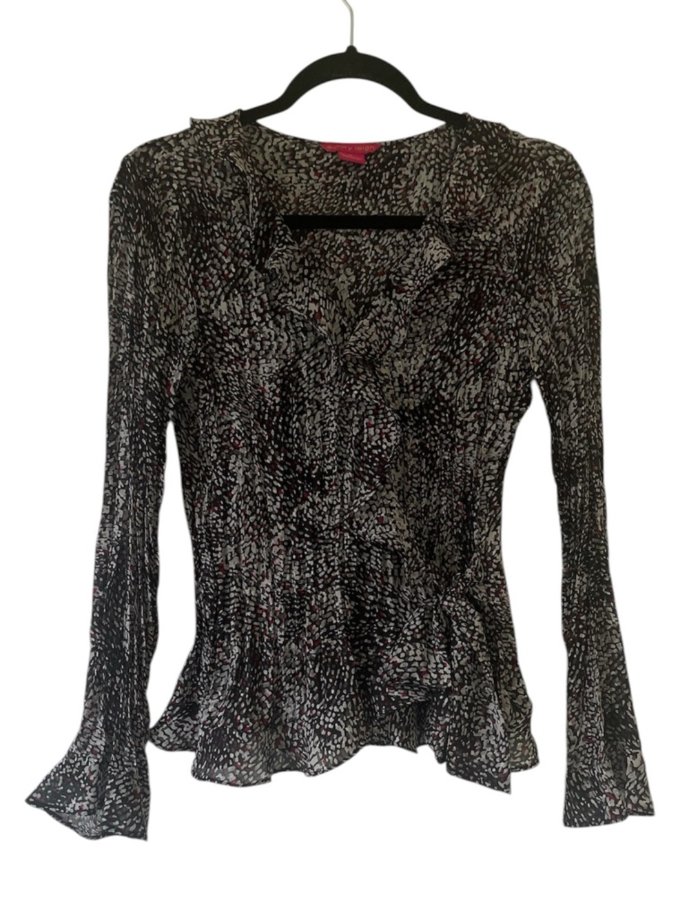 Sunny Leigh y2k bell sleeve ruffle wrap top blouse size medium